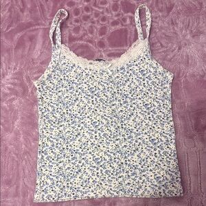 Brandy Melville Lace-Trim Cami Tank Top - White with Blue Floral